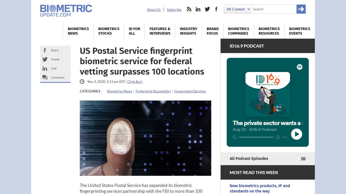 US Postal Service fingerprint biometric service for federal vetting ...